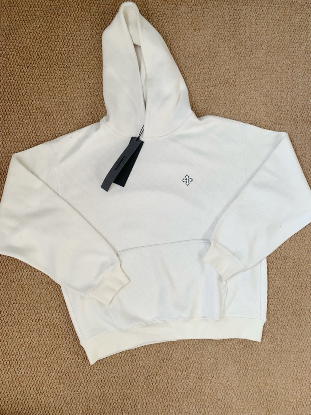 Size L ClimaxVision Knit Hoodie Cream Cross Logo Oversized Thick